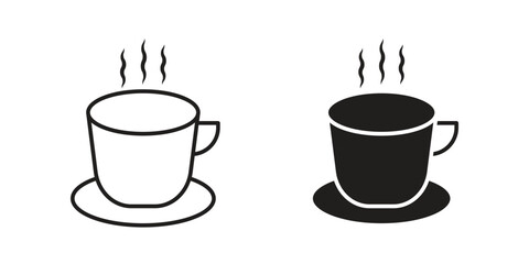 Coffee Cup Icons in Line and Solid Styles Isolated on White Background