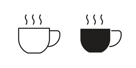 Coffee Cup Icons in Line Art with White Background