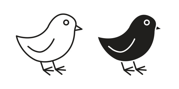 Two Birds in Simple Line Art Style Isolated on White Background