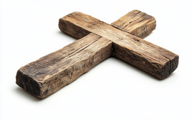 Fototapeta premium Close up high resolution image of a sacred wooden cross used in Christian worship and devotion isolated on white background PNG