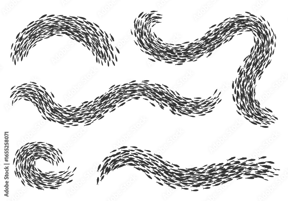 Aufkleber abstract representations of swirling schools of tiny fish forming dynamic curved and wavy patterns c