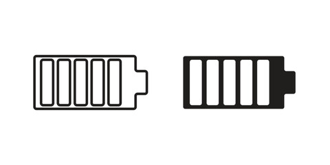 Battery Icons in Line and Filled Styles Isolated on White Background