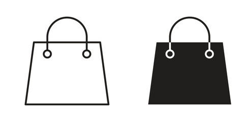 Shopping Bag Icons in Line and Solid Styles, Isolated on White Background
