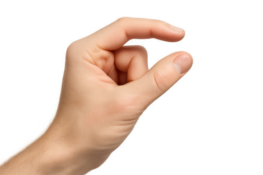 Hand gesture showing a tiny amount or size, isolated on transparent background