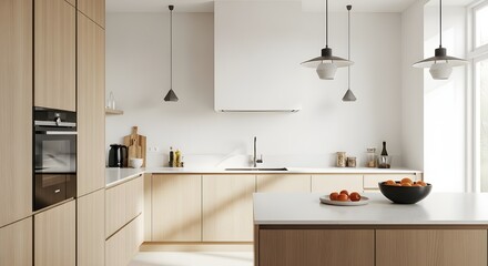 Minimalist Scandinavian Kitchen Interior with Wooden Cabinets