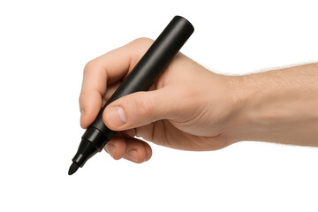 Hand holding a black permanent marker, isolated on transparent background