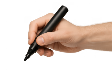 Hand holding a black permanent marker, isolated on transparent background