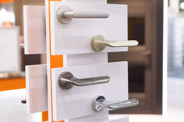 Modern door handles on the store display