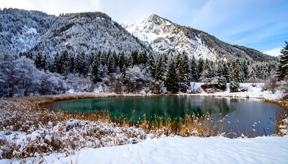 Winter alpine lake scene