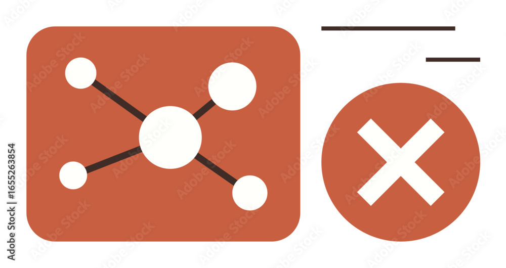 Poster node network diagram with connecting lines and dots beside a large cancel mark. ideal for error, fai