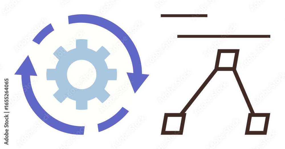 Aufkleber gear encircled by arrows symbolizing process cycles and a connected flowchart. ideal for workflow, p