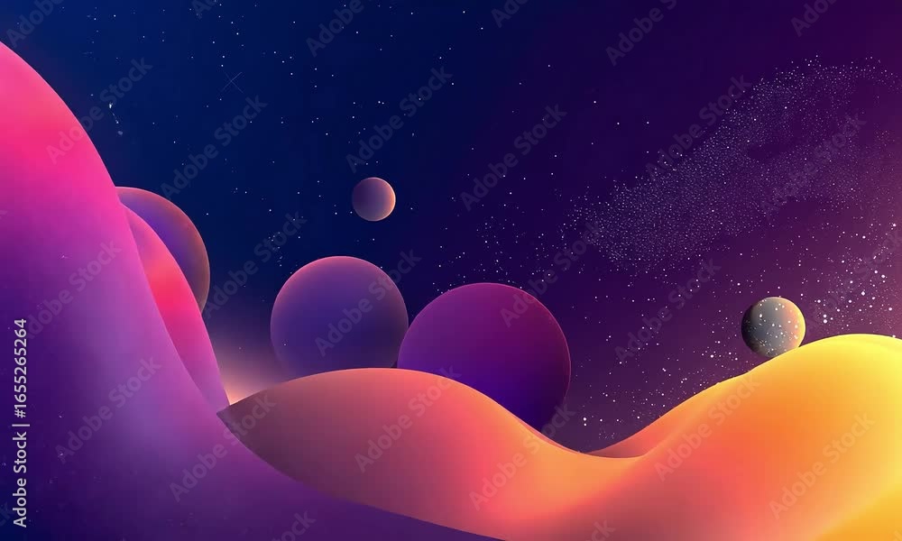 Aufkleber dynamic abstract cosmic fluid gradient shapes and spheres motion background loop.