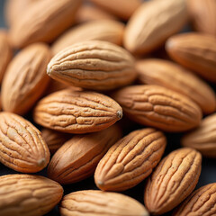 Raw Almonds Piled Together on a Dark Surface, Showcasing Their Natural Texture and Color