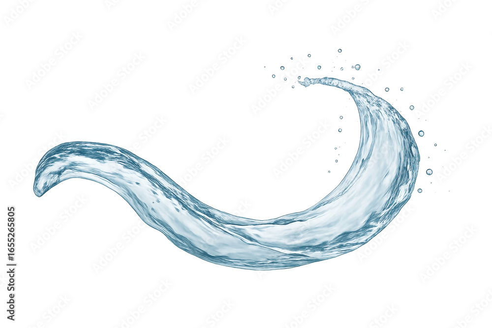 Poster dynamic water splash wave with droplets isolated on a transparent background.