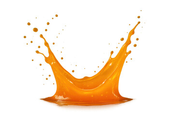 Vibrant orange liquid splash with dynamic droplets, isolated on transparent background
