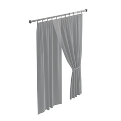 Elegant white sheer curtains draped gracefully on a metal curtain rod creating a soft window...