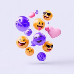 Different 3D Emojis Floating in Air on Solid White Background