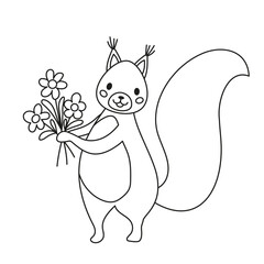 Adorable Squirrel with Flowers Illustration