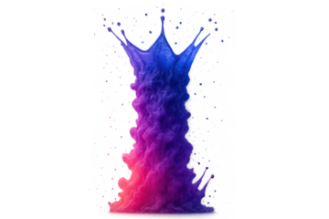 Dynamic vibrant gradient liquid splash with droplets on transparent background