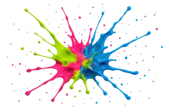 Vibrant abstract paint splash explosion isolated on transparent background.