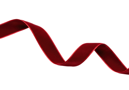 Red Velvet Ribbon Curl for Elegant Gift Wrapping, Festive Holiday Decoration and Stylish Event Craft Design Isolated on png Background