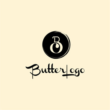 Butter Logo Design &ndash; Elegant Handwritten Typography Symbol in Circle Icon