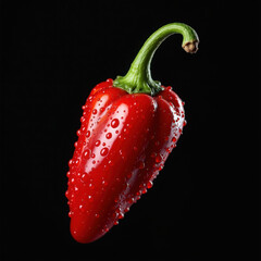 Fresh Red Bell Pepper with Water Droplets on Black Background