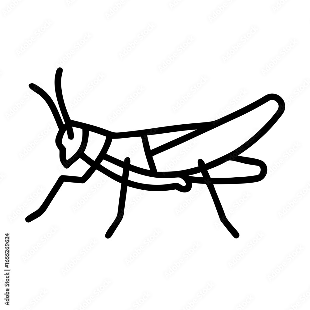 Poster simple outline drawing of a grasshopper with long legs and antennae in a side profile view image