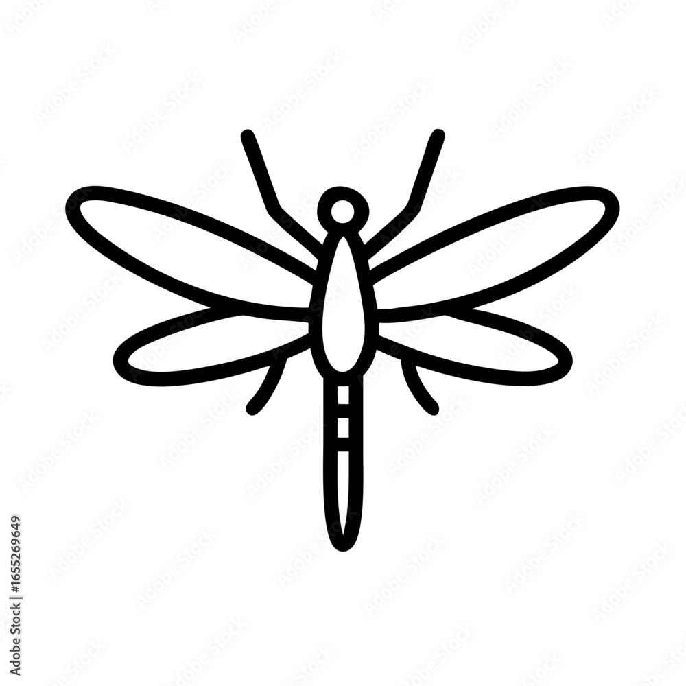 Poster simple line art of a dragonfly with large wings and segmented body in a minimalist style design elem