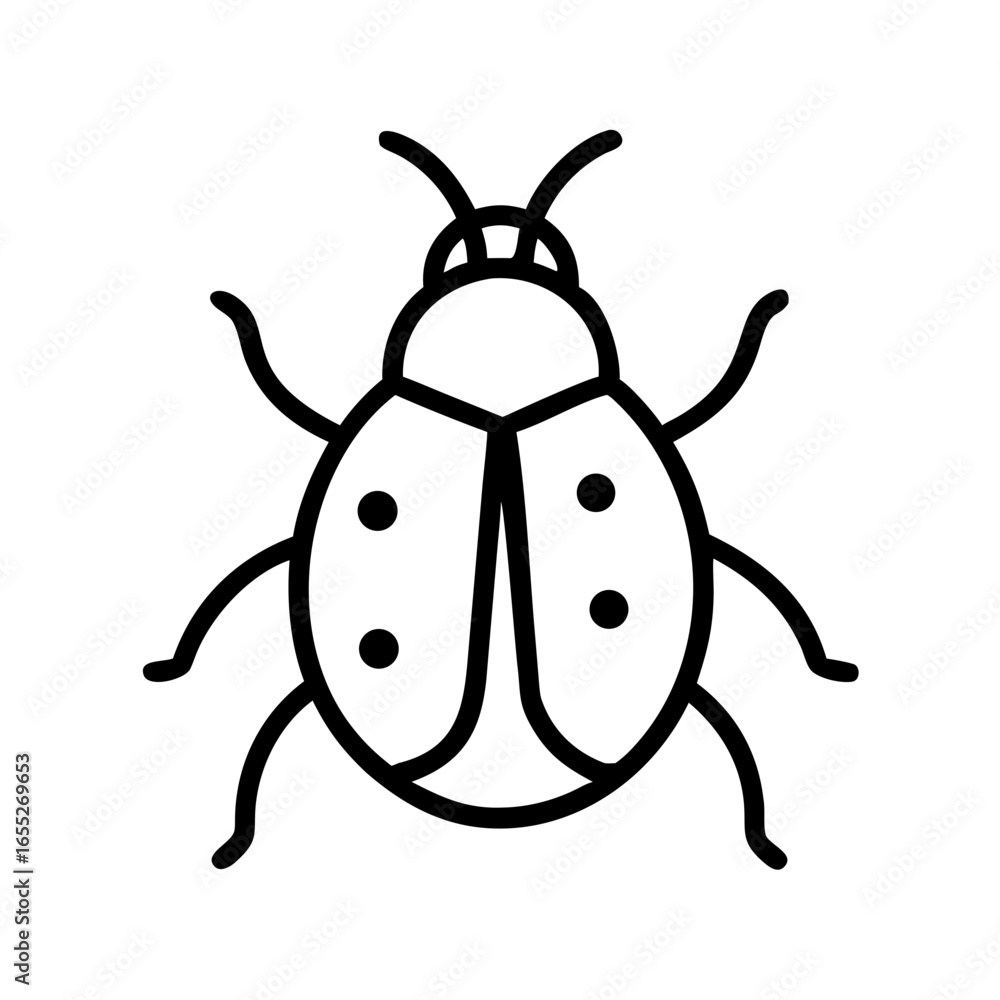 Poster simple outline drawing of a ladybug with spots on its shell and six legs extending out from body