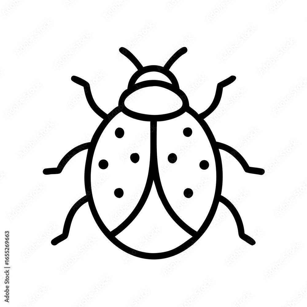 Poster simple line drawing of a ladybug with spots on its shell and antennae showing its cute design style