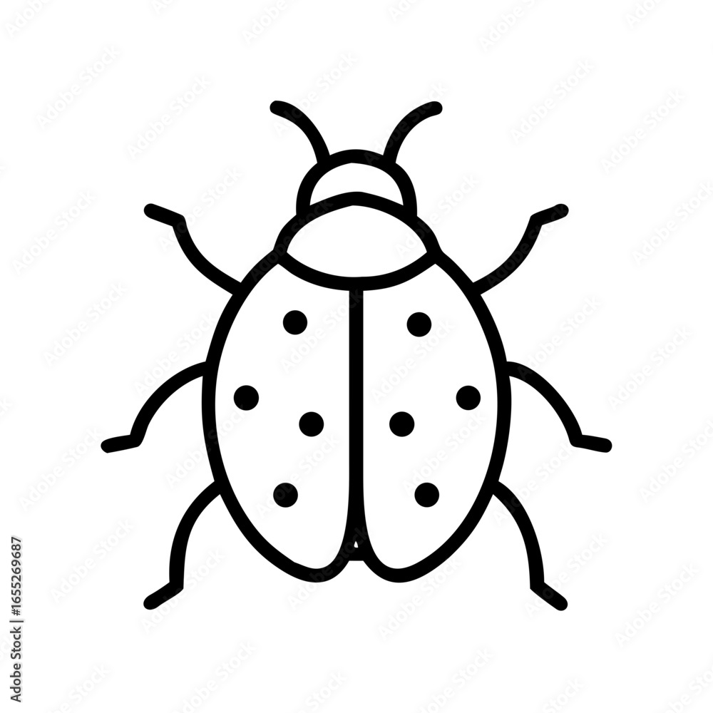 Aufkleber simple line drawing of a ladybug with spots on its back and antennae extending upward for design use