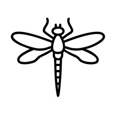 Simple line drawing of a dragonfly with detailed wings and body on a plain white background