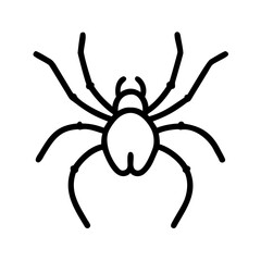 Simple black outline of a spider with eight legs and a round body on a white background design