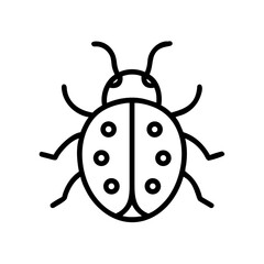 Simple line drawing of a ladybug with six spots and antennae on a white background design element