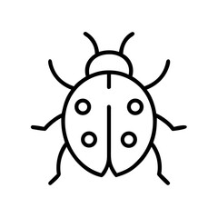 Simple graphic depiction of a ladybug with six legs and spots on its shell in black outline style