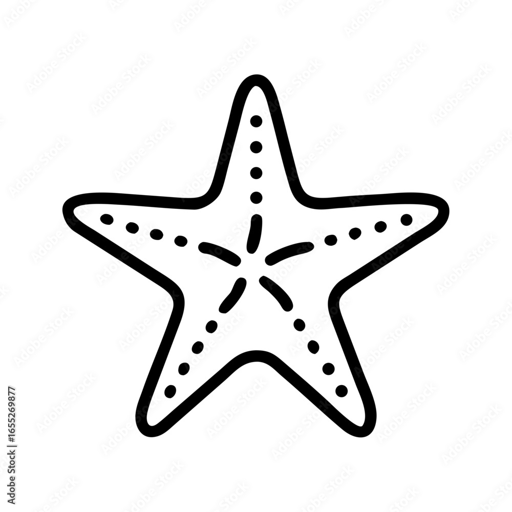Aufkleber simple line drawing of a starfish with dotted pattern on each arm and center design element exactly
