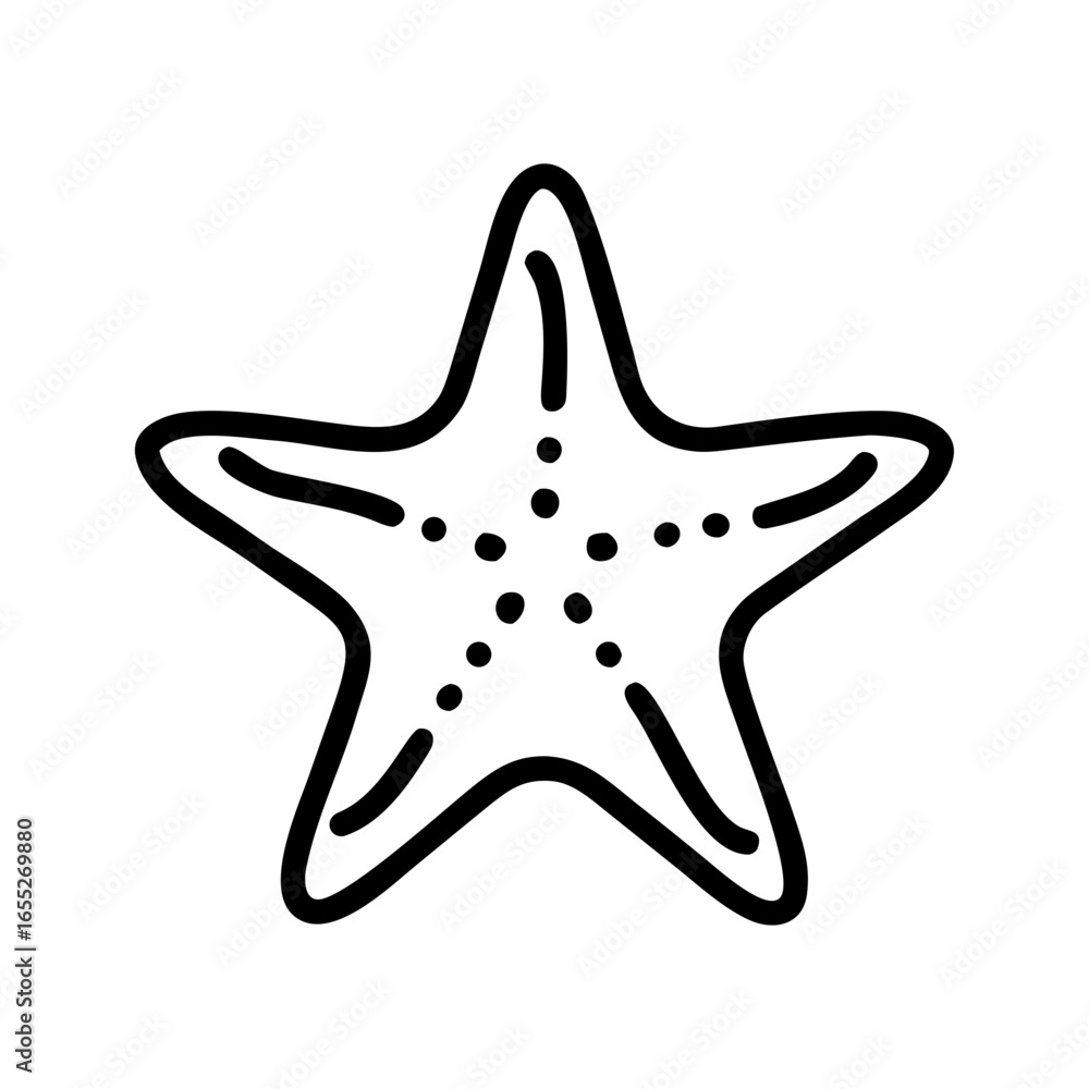 Poster simple graphic depiction of a five pointed sea star with small dots in the center area design is bas