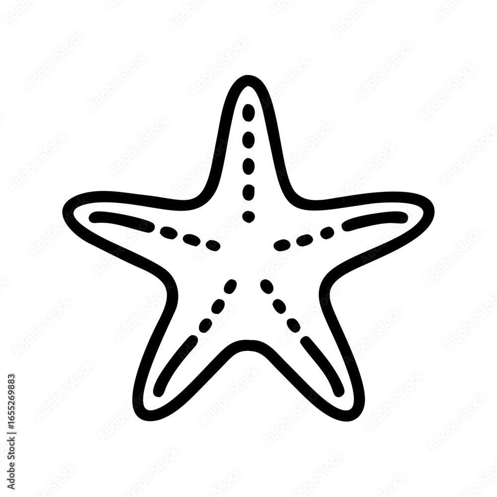 Aufkleber simple graphic of a starfish with outline and dotted pattern on a white plain background view from a
