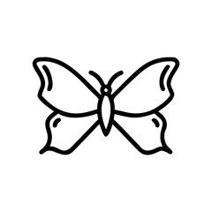 Simple graphic depiction of a butterfly with outlined wings and antennae facing the viewer directly