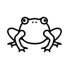Simple graphic depiction of a frog with large eyes and distinctive webbed feet in black outline style