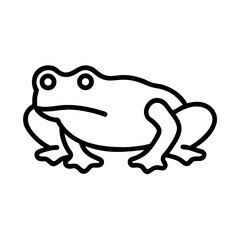 A simple graphic of a frog with a black outline on a white background showing the amphibian