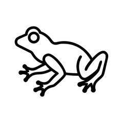 Simple outline drawing of a frog with big eyes and webbed feet sitting in a relaxed position design