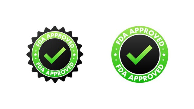 FDA approved certification label animation on white and blue background