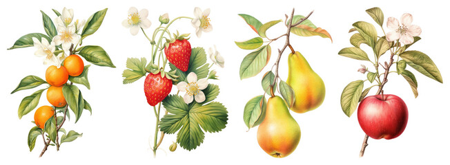 PNG Vintage botanical fruit illustration, element set on transparent background
