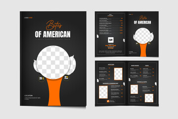 Modern A4  food menu bifold brochure or restaurant cafe menu with black color design template