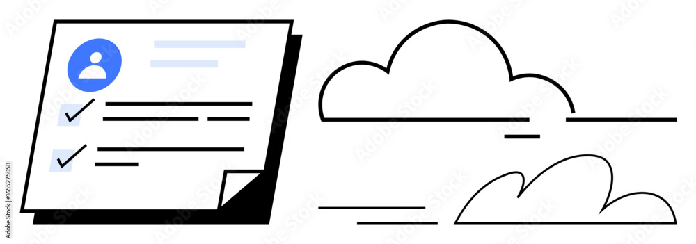 Poster task checklist with user profile icon next to cloud and line elements. ideal for productivity, organ