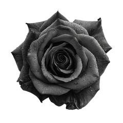 Monochrome Majesty DewKissed Black Rose isolated on transparent background