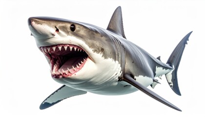 Fierce Great White Shark Isolated on White Background.