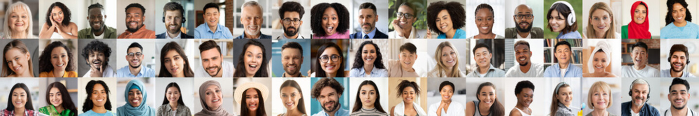 A vibrant collage showcasing a diverse collection of happy individuals with various backgrounds....